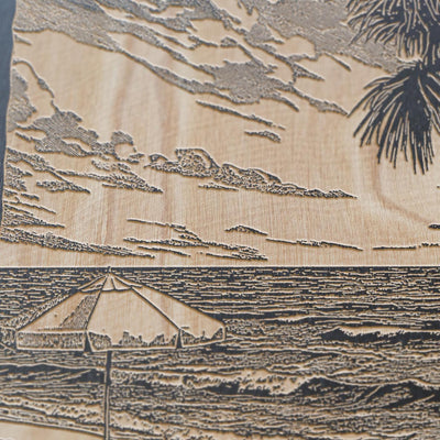 Beach Chairs & Palms Engraved Illustration