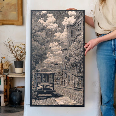Vintage San Francisco Trolley Engraved Illustration