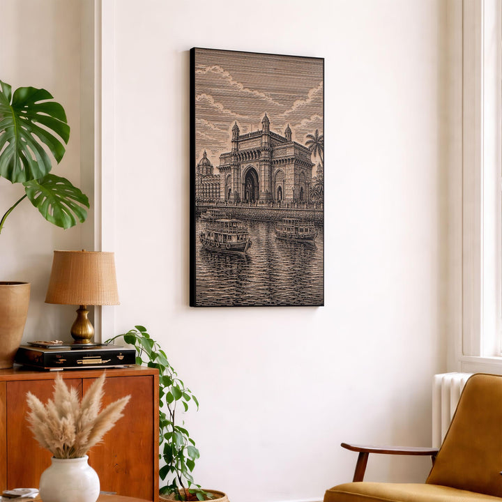 Mumbai Gateway of India Engraved Birch Art Panel