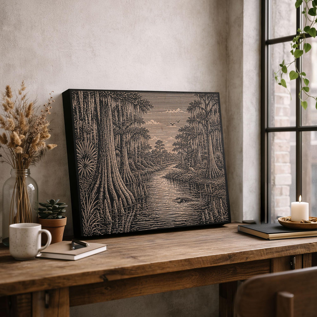 Bayou Cypress Waterway Engraved Birch Art Panel