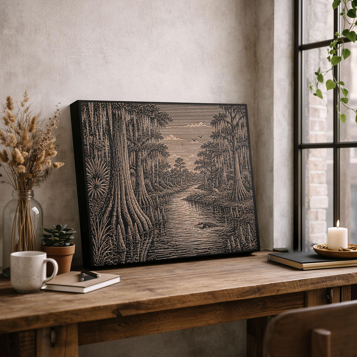 Bayou Cypress Waterway Engraved Birch Art Panel