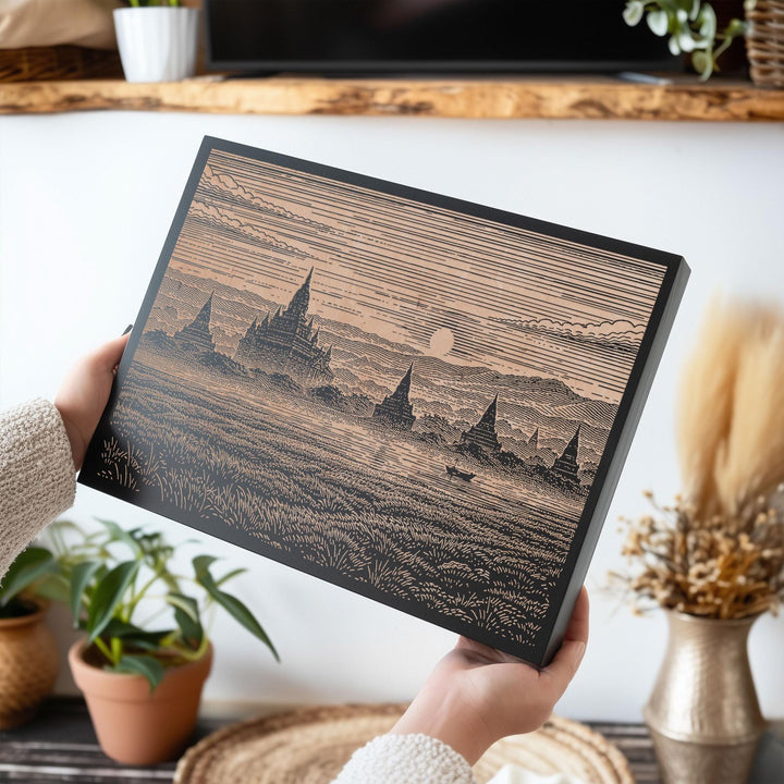 Bagan Myanmar Engraved Birch Art Panel