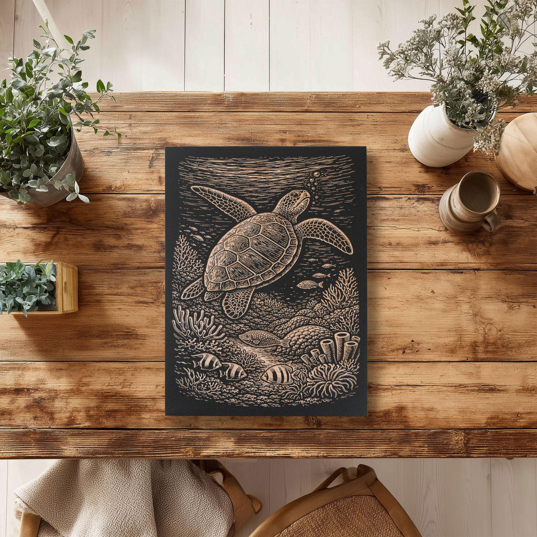 Sea Turtle Engraved Birch Art Panel
