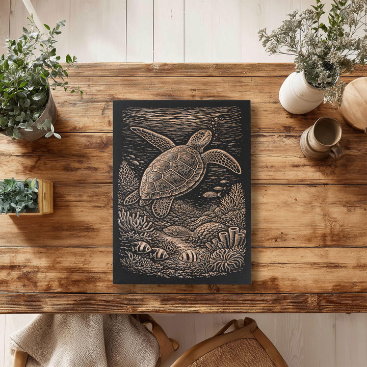 Sea Turtle Engraved Birch Art Panel