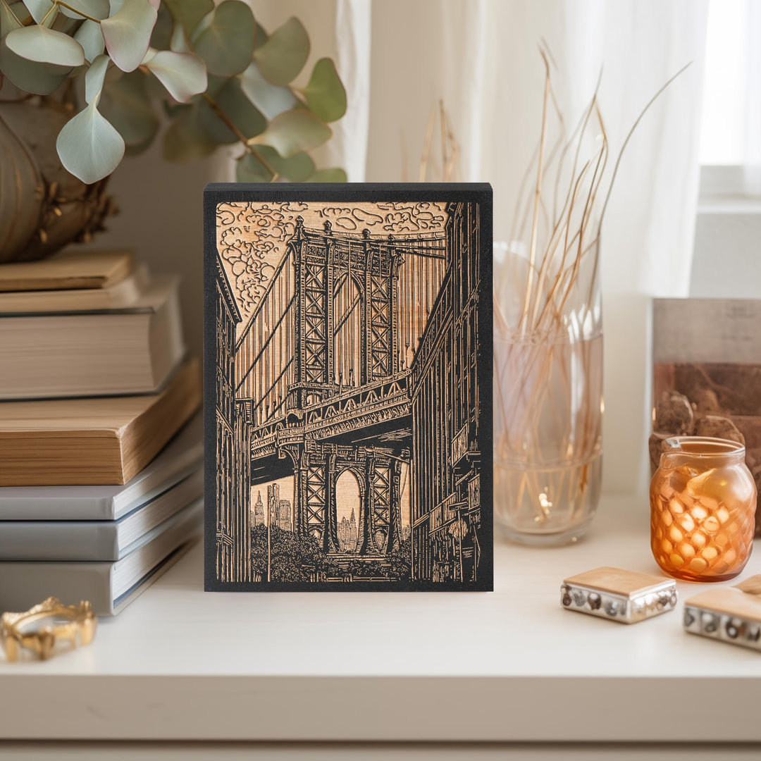 New York Manhattan Bridge Engraved Illustration