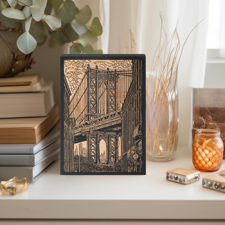 New York Manhattan Bridge Engraved Illustration