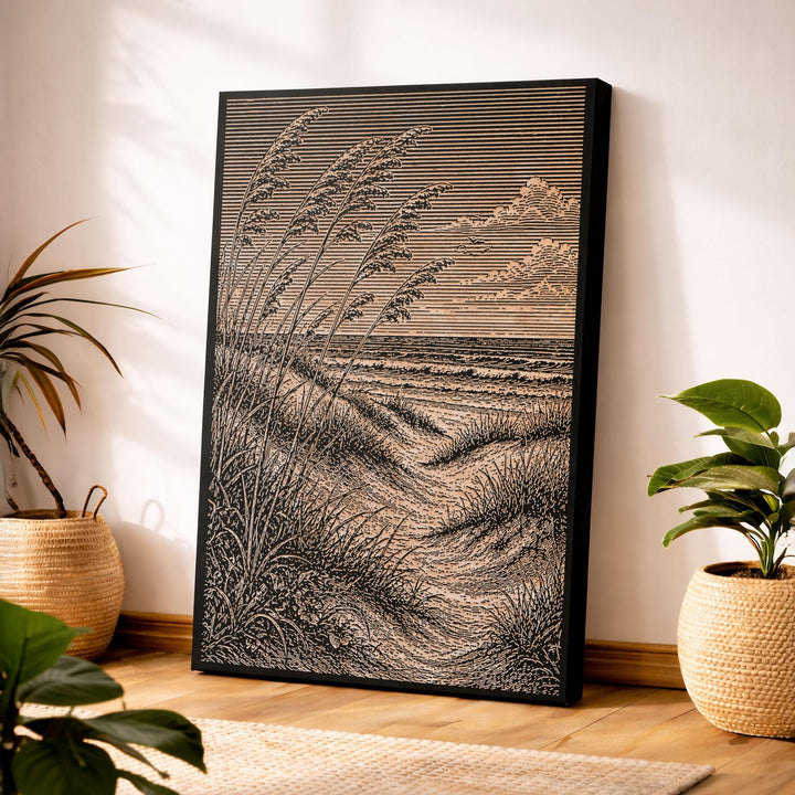 Sea Oats and Gulf Dunes Engraved Birch Art Panel