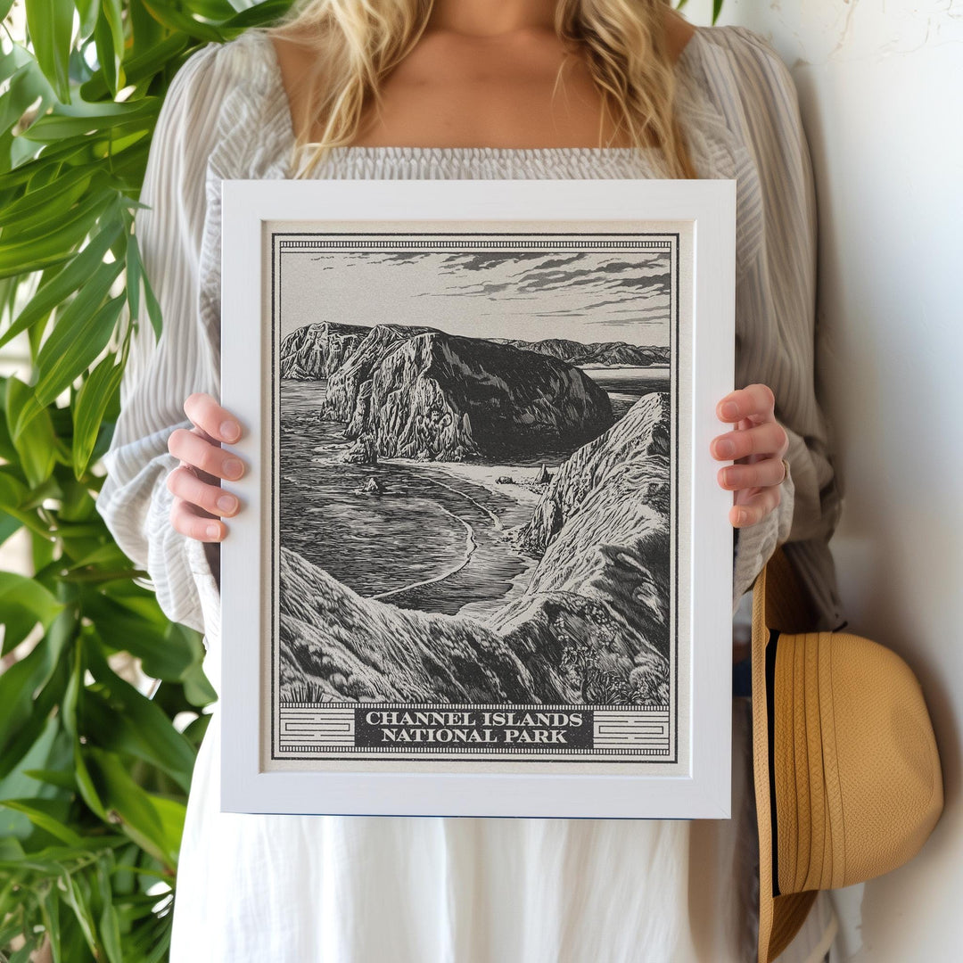 Channel Islands National Park Lithograph Style Print - Vintage California archival matte fine art print. Santa Cruz Santa Rosa Island Gift