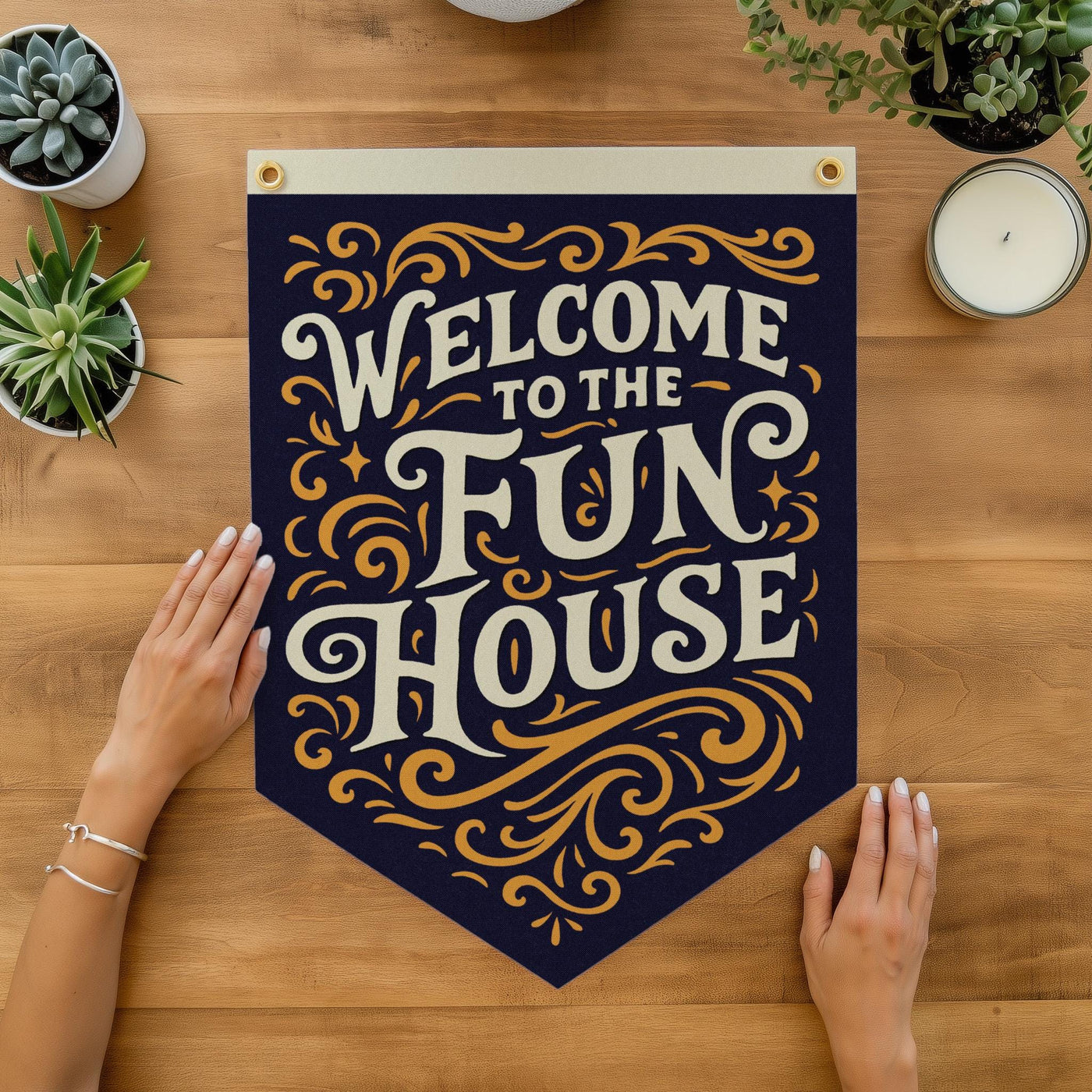 Welcome To The Fun House Felt Camp Flag