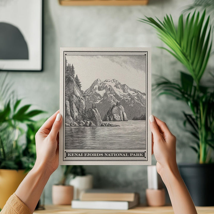 Kenai Fjords National Park Lithograph Style Print - Vintage Alaska archival matte fine art print. Harding Icefield Kenai Peninsula Gift