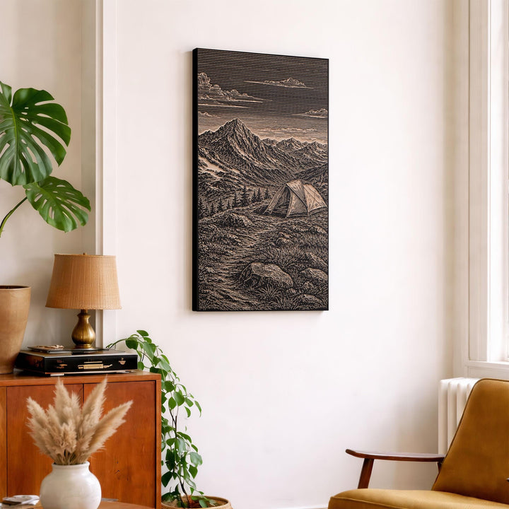 Alpine Camping Engraved Illustration