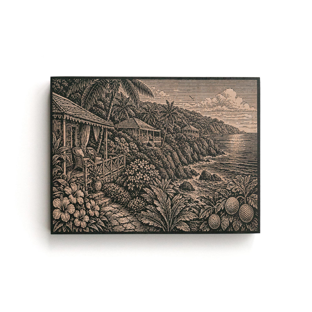 Jamaica Clifftop Coast Engraved Birch Art Panel