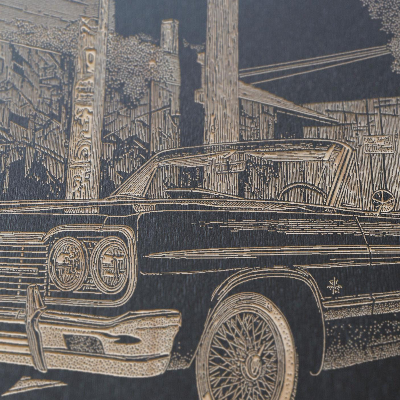 Vintage Lowrider Convertible Engraved Illustration
