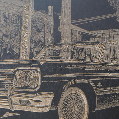 Vintage Lowrider Convertible Engraved Illustration