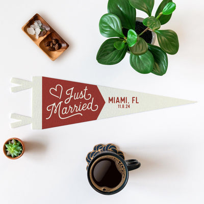 Custom Just Married Wedding Sign Felt Pennant