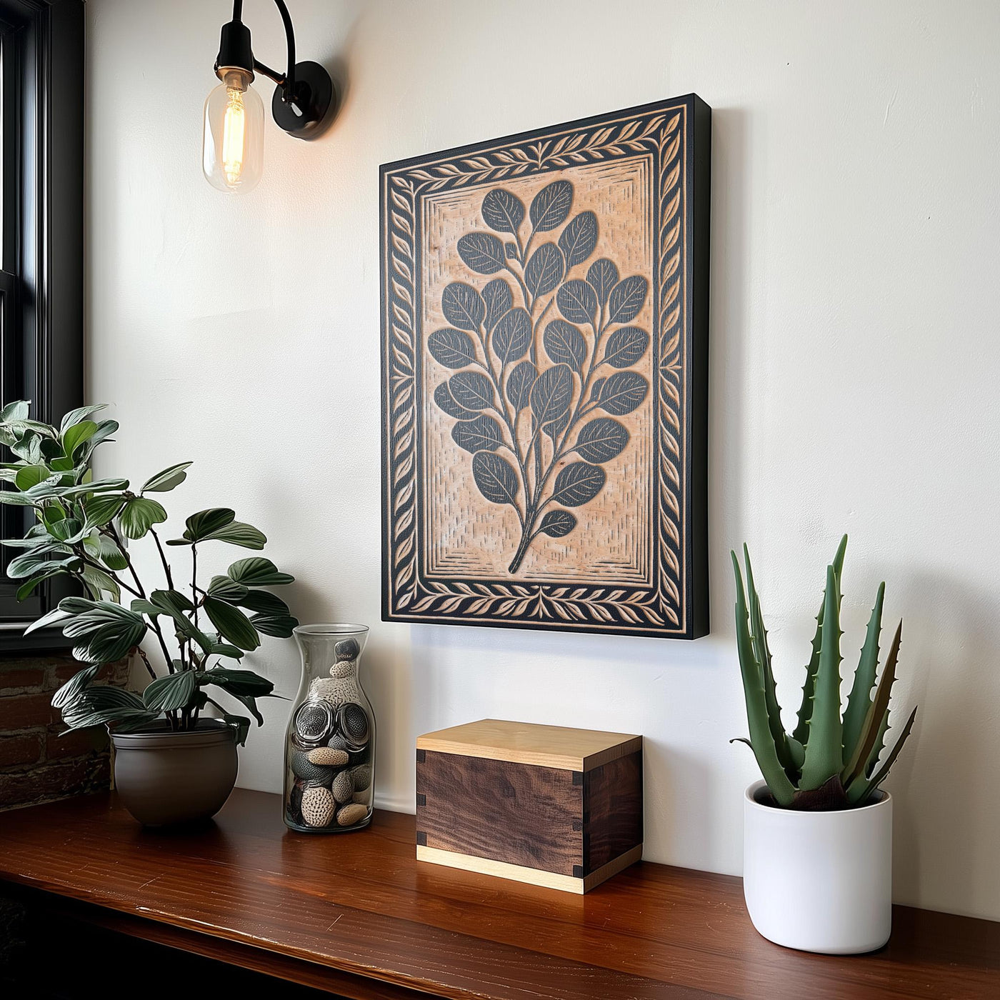 Eucalyptus Branch Engraved Birch Illustration