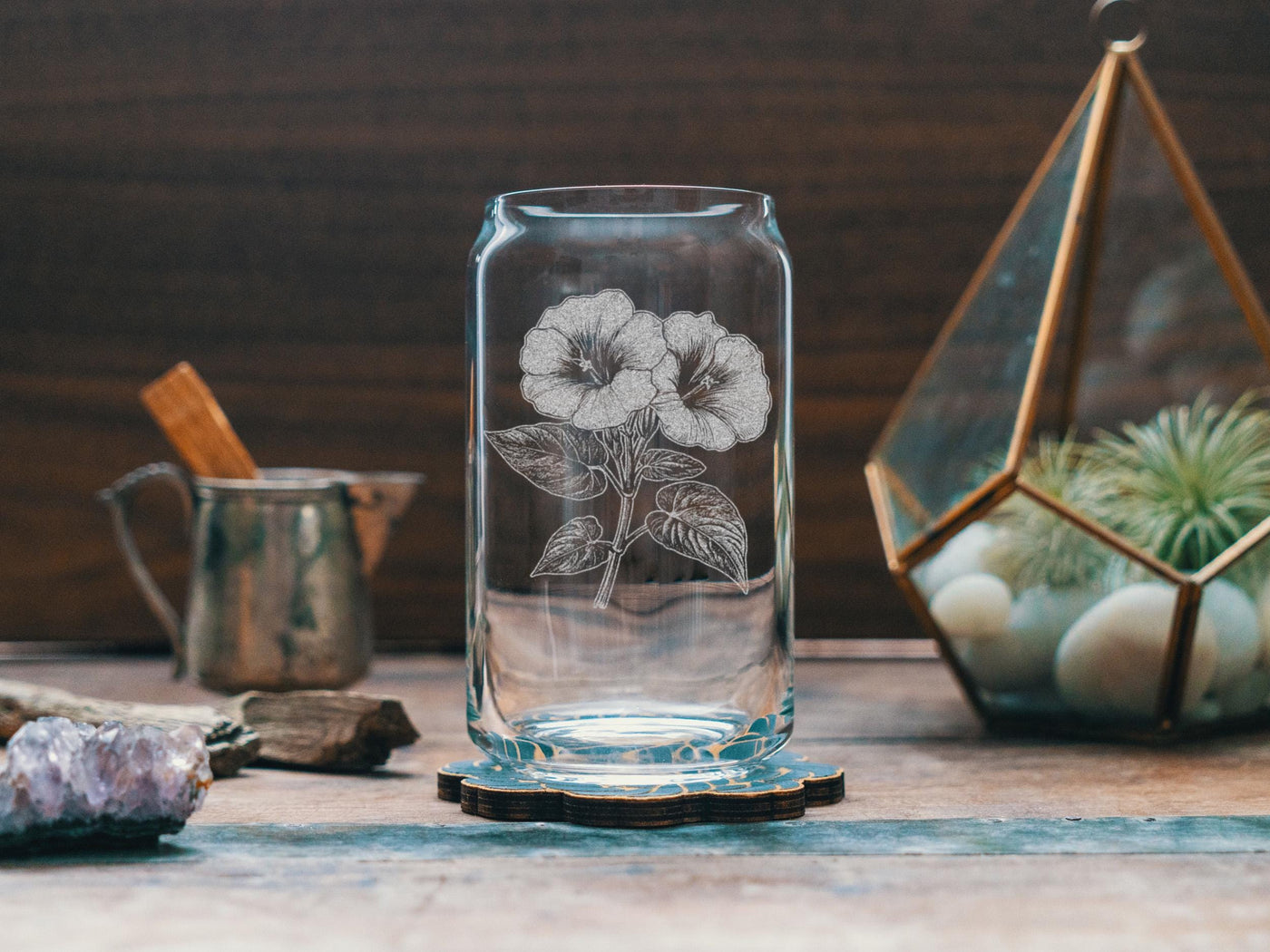 Morning Glory Flower Glasses | Floral Themed Whiskey, Wine & Beer Glassware, Gardner Drinkware, September Birth Month Gift, Botanical Gift