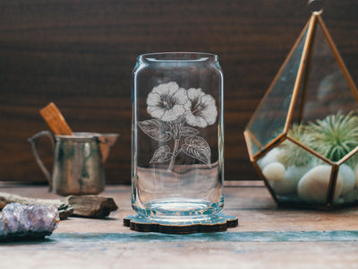 Morning Glory Flower Glasses | Floral Themed Whiskey, Wine & Beer Glassware, Gardner Drinkware, September Birth Month Gift, Botanical Gift