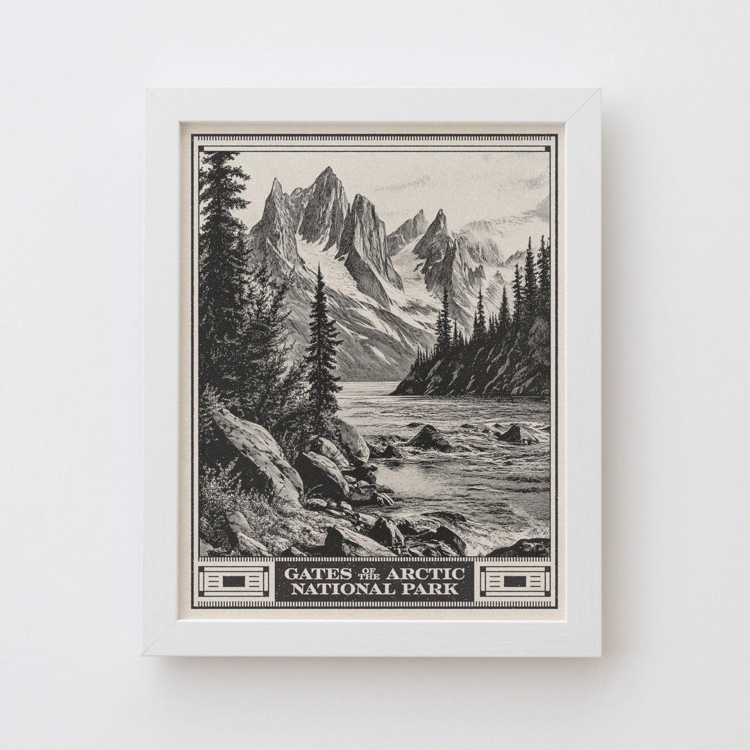 Gates of the Arctic National Park Lithograph Style Print - Vintage Alaska archival matte fine art print Brooks Range Alatna river Hiker Gift