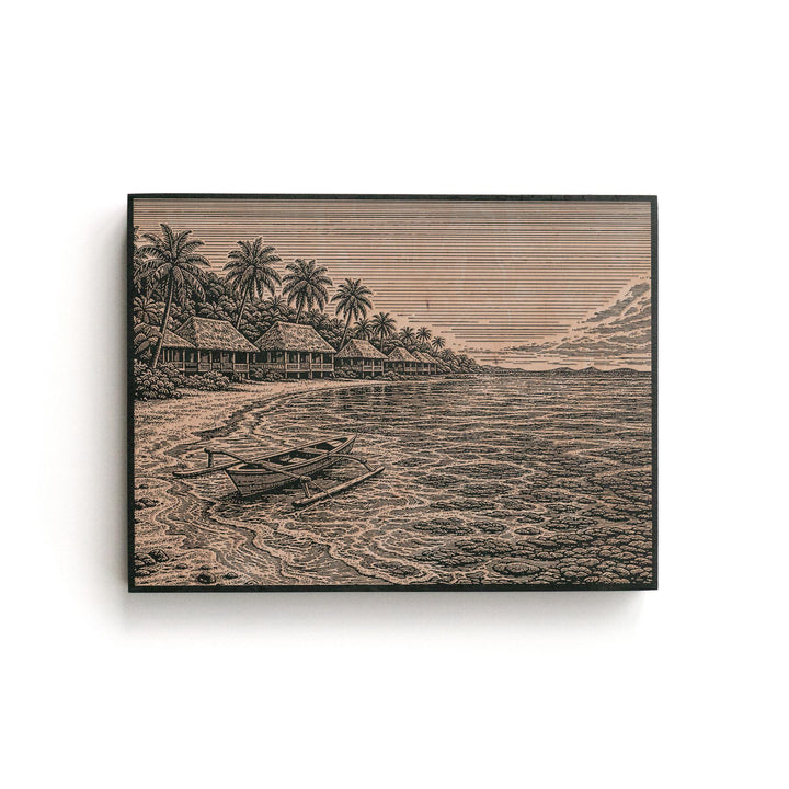 Fiji Coastal Village Engraved Birch Art Panel
