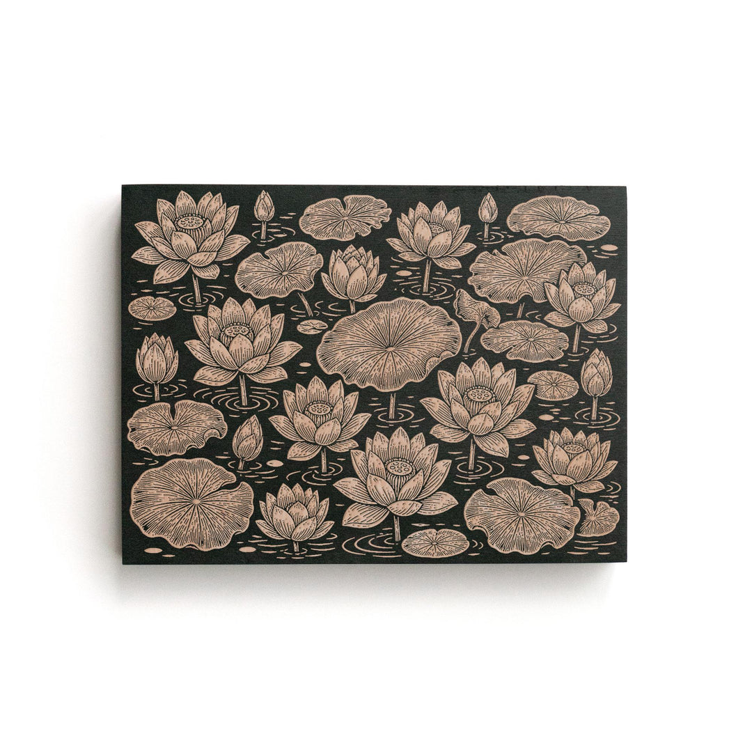 Lotus and Lily Pads Engraved Birch Art Panel