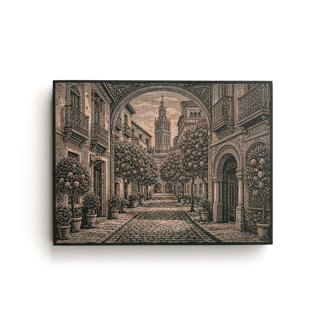 Seville Giralda Street Engraved Birch Art Panel