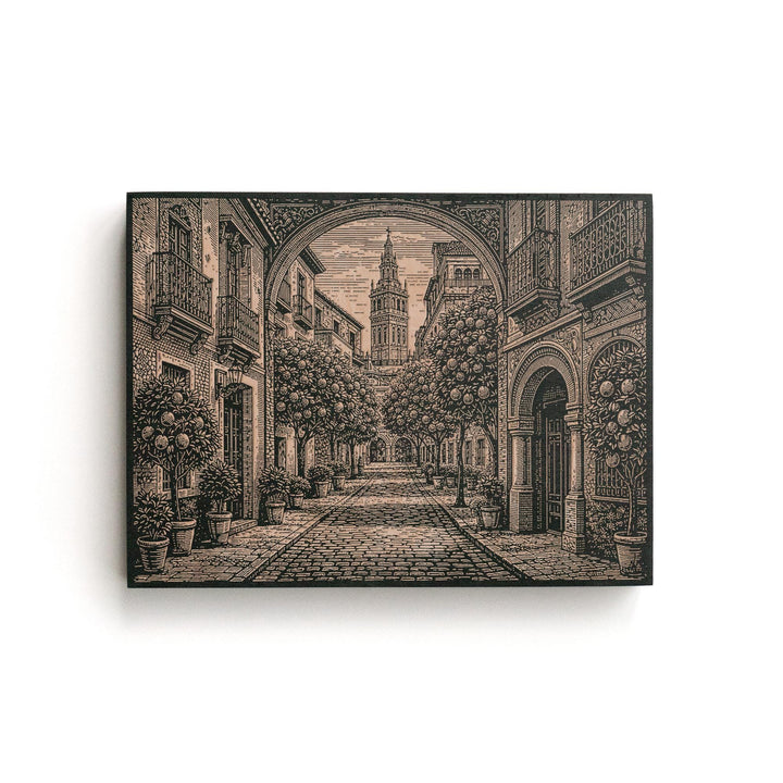 Seville Giralda Street Engraved Birch Art Panel