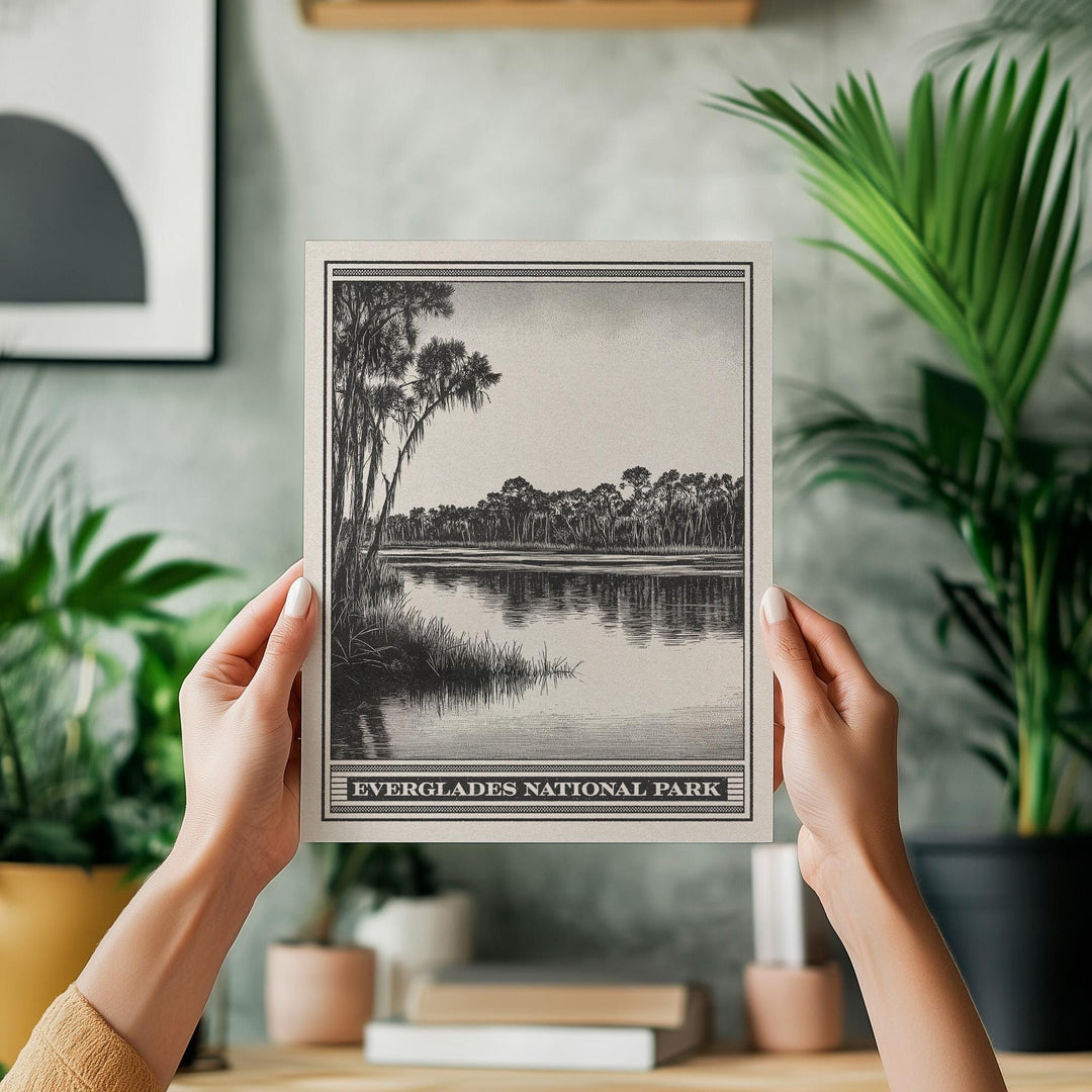 Everglades National Park Lithograph Style Print - Vintage Florida archival matte fine art print. South Florida Alligator Wildlife Swamp Gift