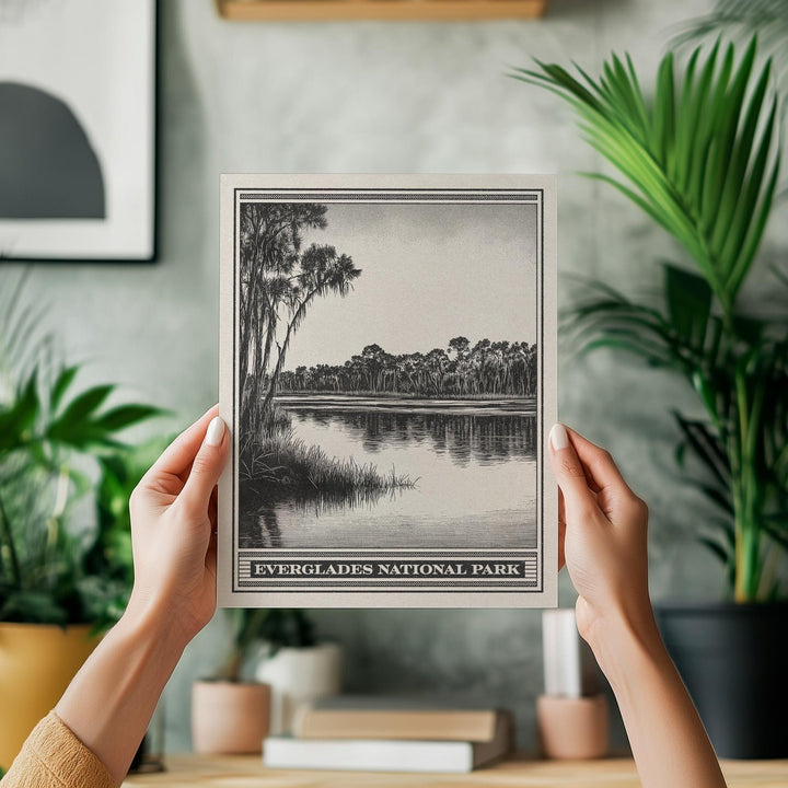 Everglades National Park Lithograph Style Print - Vintage Florida archival matte fine art print. South Florida Alligator Wildlife Swamp Gift