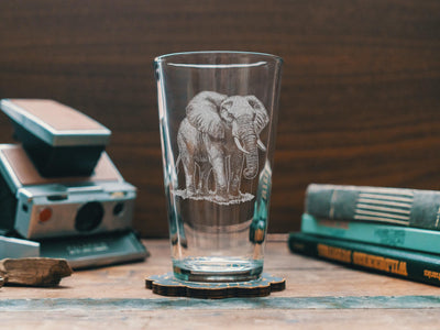 Elephant Glasses | Personalized Safari Whiskey, Wine & Beer Etched Glassware Gift, African Wildlife Themed Drinkware, Memorable Trip Gift.