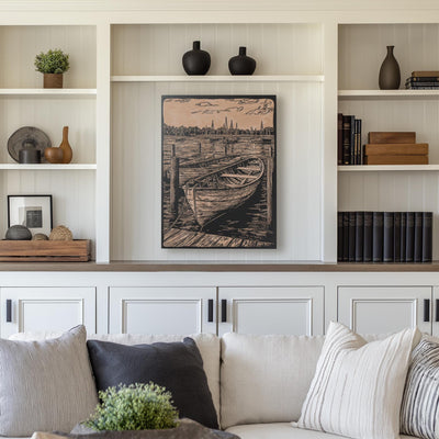 Wooden Row Boat in Marina Wall Art