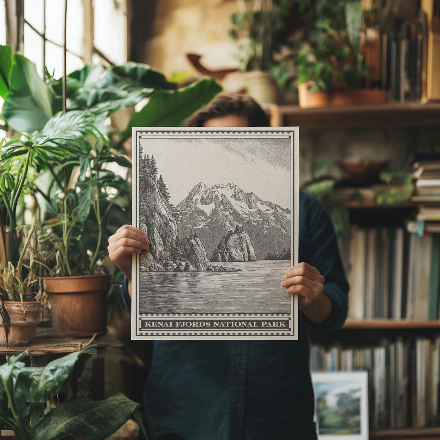 Kenai Fjords National Park Lithograph Style Print - Vintage Alaska archival matte fine art print. Harding Icefield Kenai Peninsula Gift