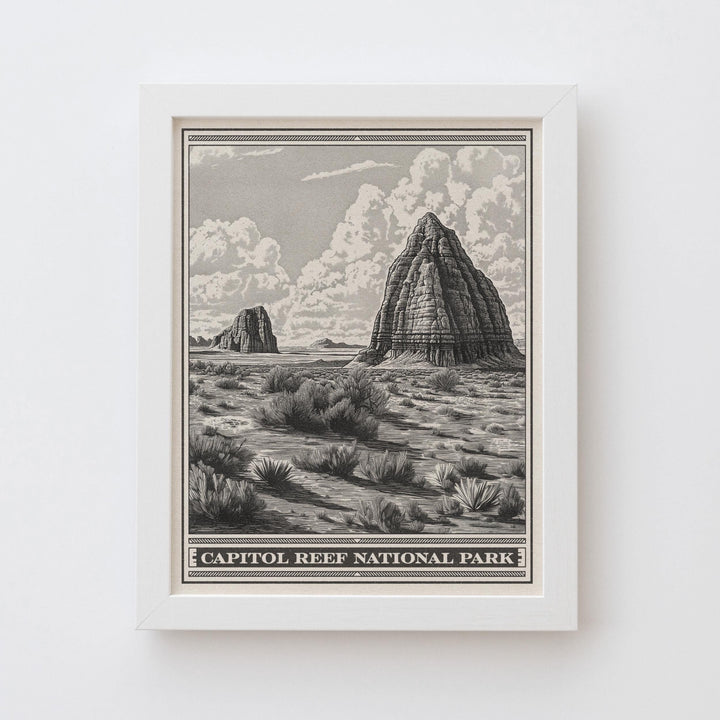 Capitol Reef National Park Lithograph Style Print - Vintage Utah archival matte fine art print. Cathedral Valley Castle Desert Gift.