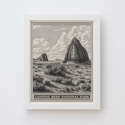 Capitol Reef National Park Lithograph Style Print - Vintage Utah archival matte fine art print. Cathedral Valley Castle Desert Gift.