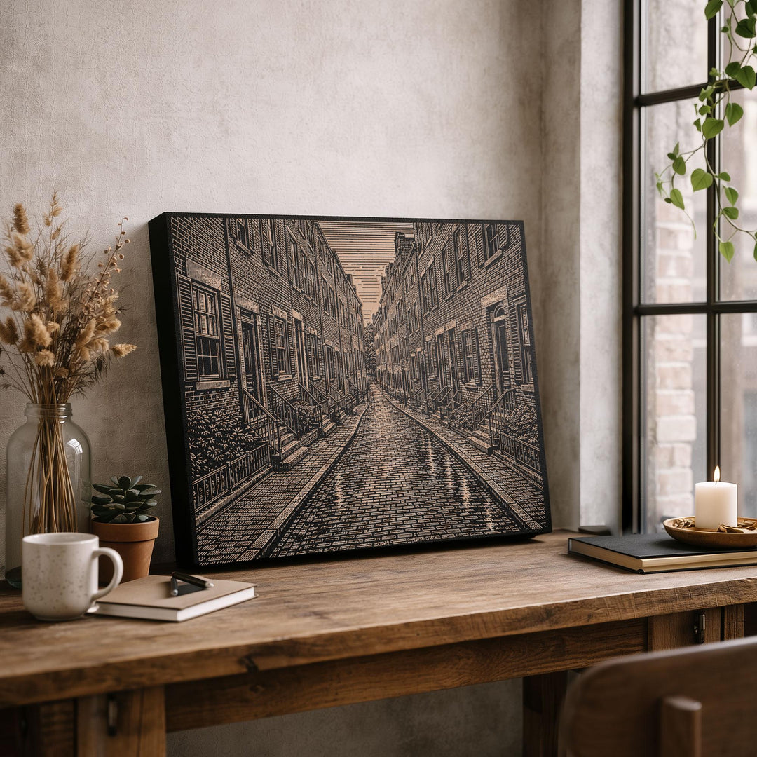 Boston Beacon Hill Engraved Birch Art Panel