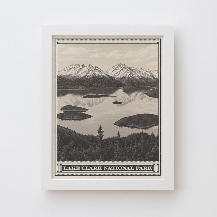 Lake Clark National Park Lithograph Style Print - Vintage Alaska archival matte fine art print gift. Dena&amp;