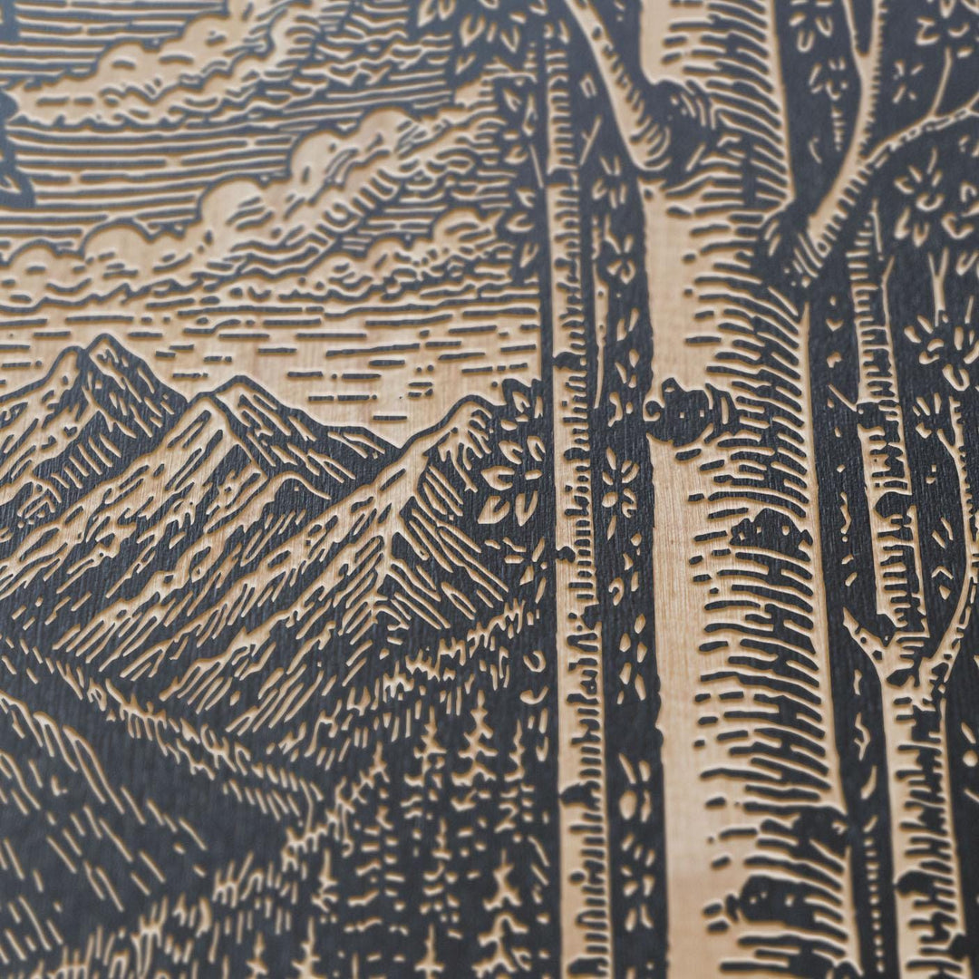 Aspen Pass Mountain Grove Overlook Engraved Birch Art Panel