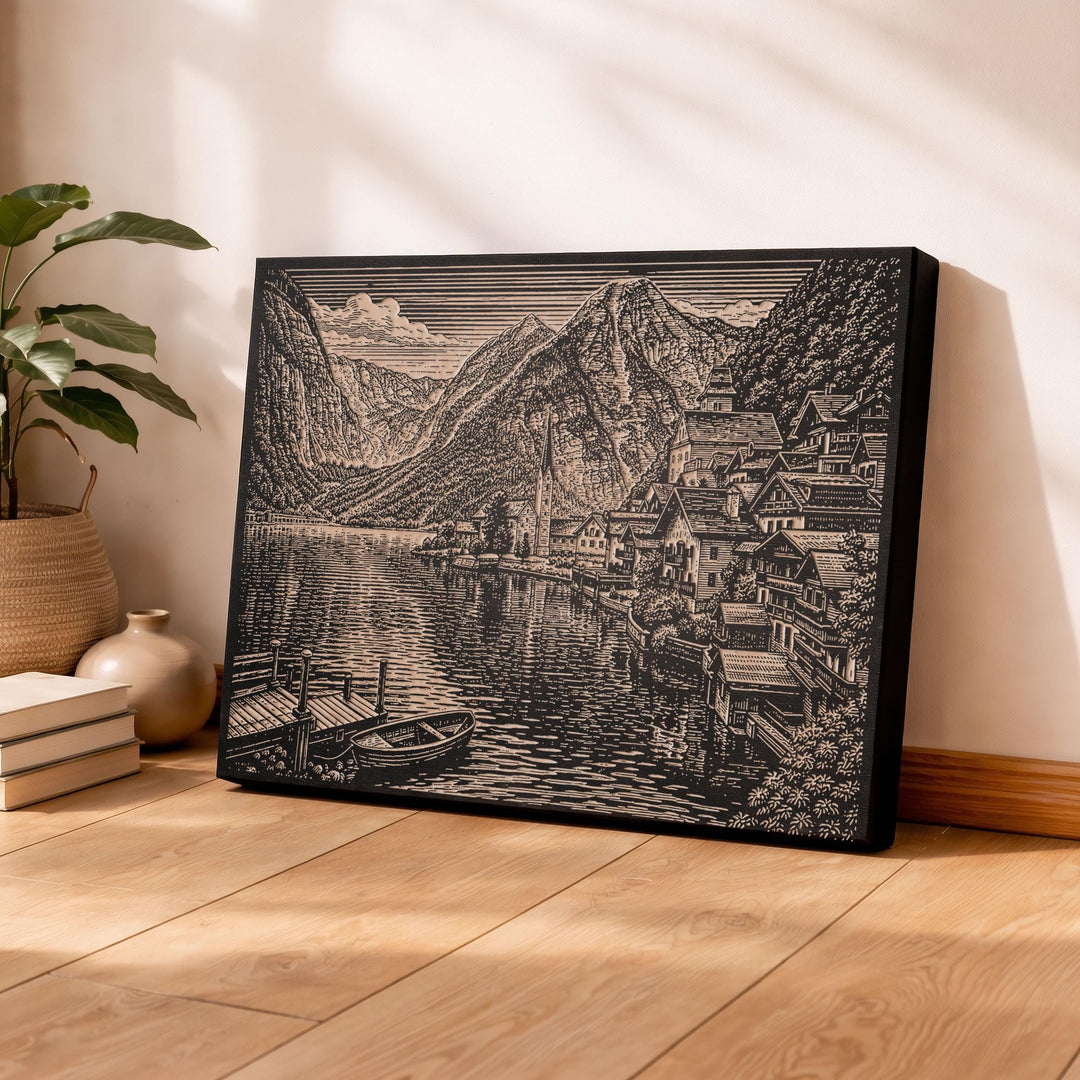 Hallstatt Austria Engraved Birch Art Panel
