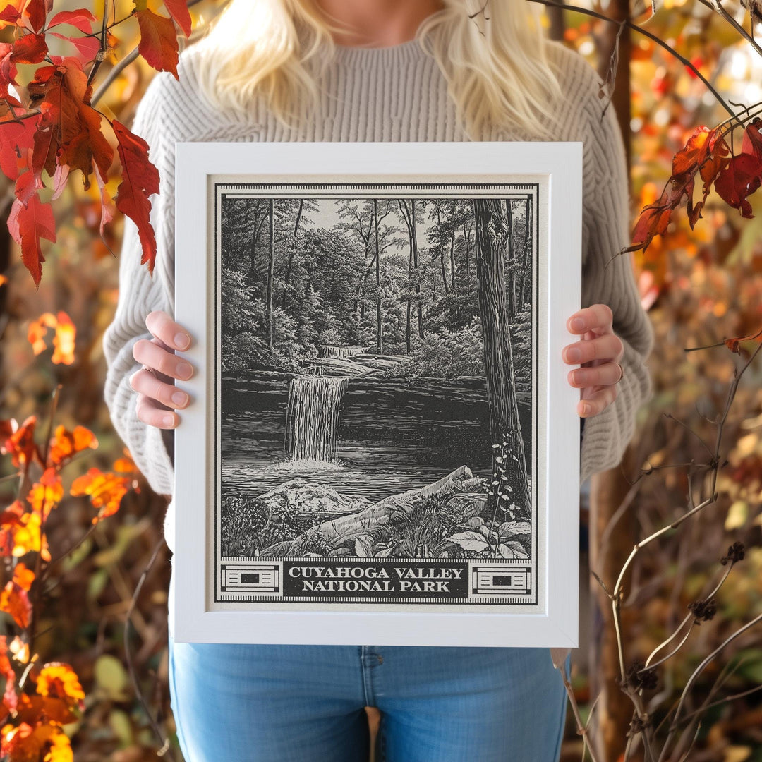 Cuyahoga Valley National Park Lithograph Style Print - Vintage Ohio archival matte fine art print. Brandywine Creek Waterfall. Hiker Gift.