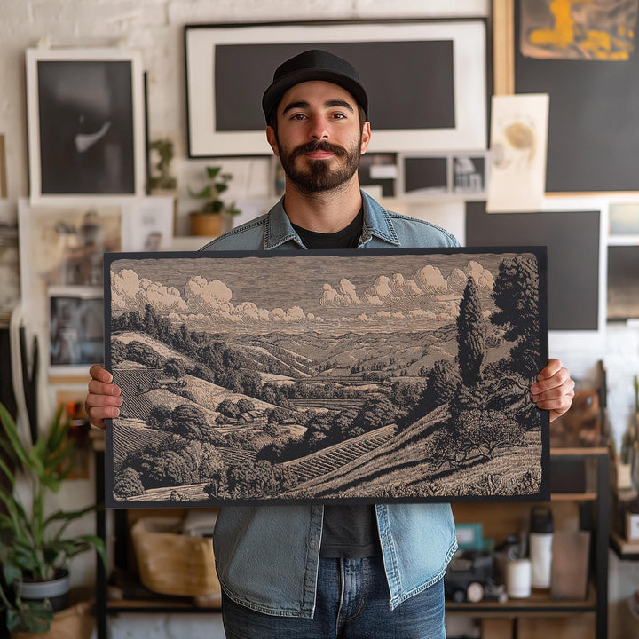 Wine Country Engraved Illustration