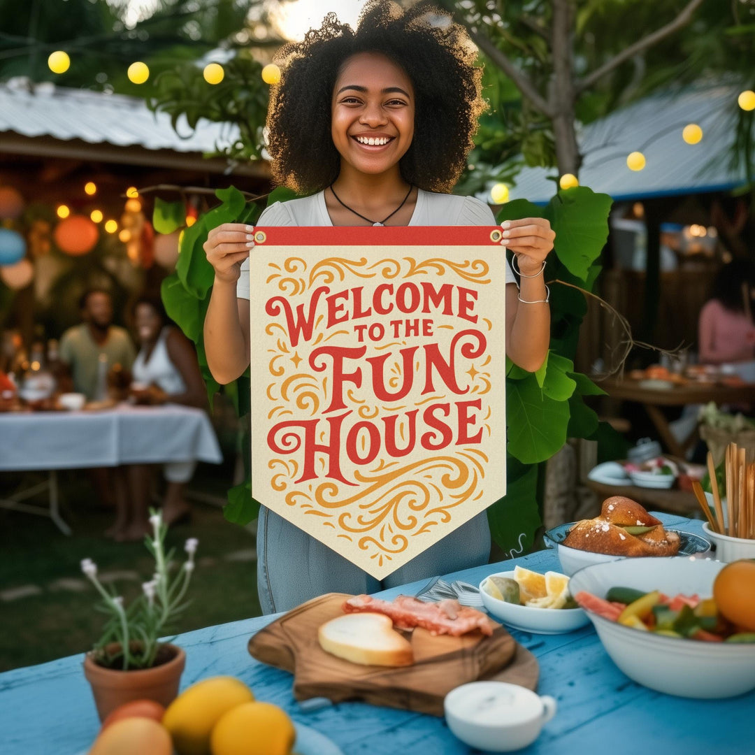 Welcome To The Fun House Felt Camp Flag