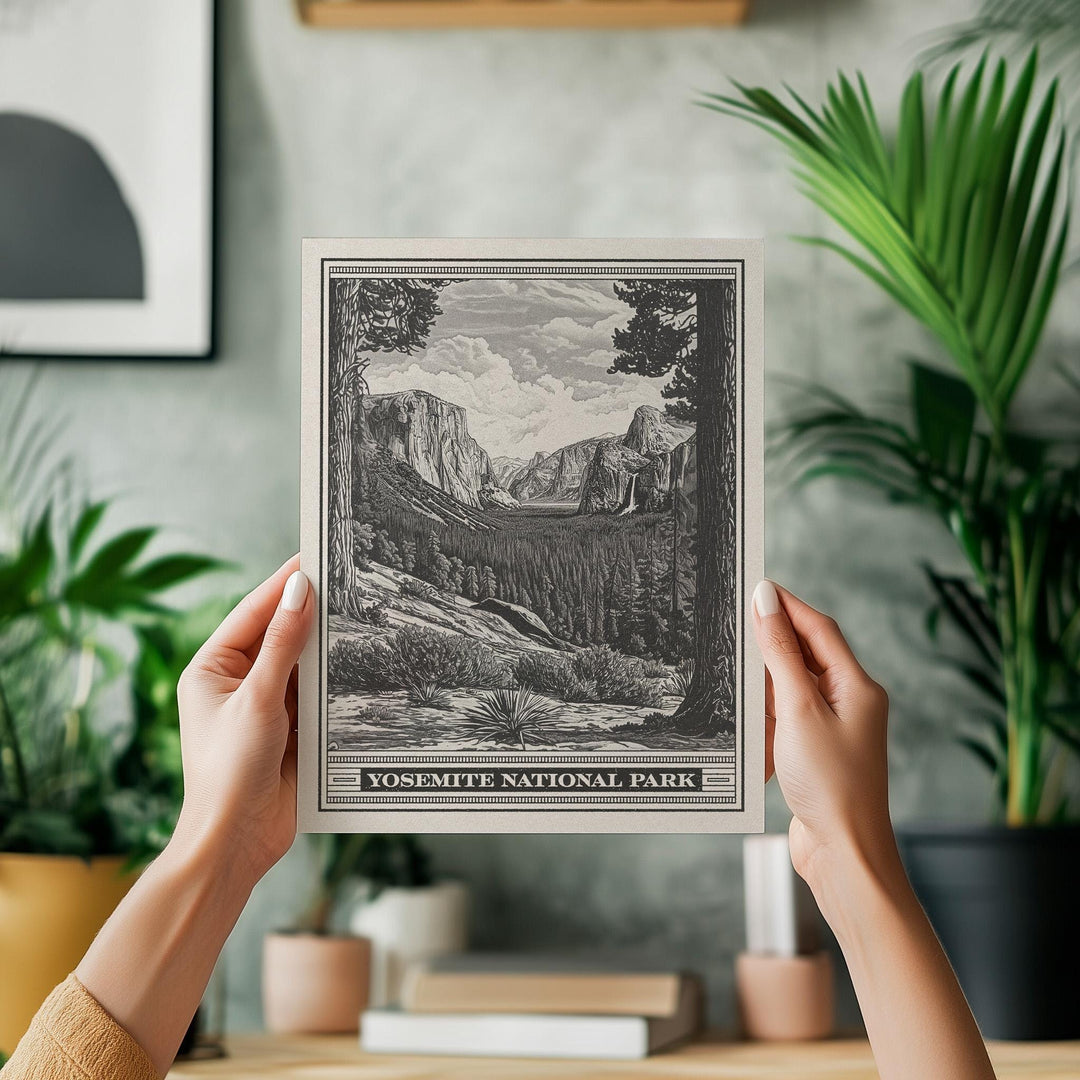 Yosemite National Park Yosemite Valley Lithograph Style Print - Vintage California poster design, archival matte fine art print. Nature gift