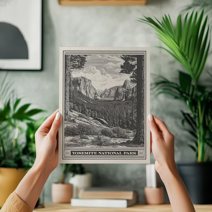 Yosemite National Park Yosemite Valley Lithograph Style Print - Vintage California poster design, archival matte fine art print. Nature gift