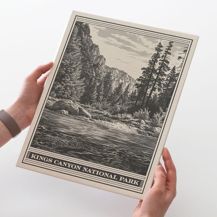 Kings Canyon National Park Lithograph Style Print - Vintage California archival matte fine art print. Sierra Nevada mountains. Travel Gift.