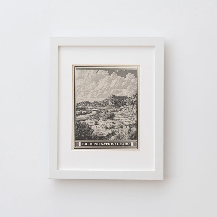 Big Bend Lithograph Style Print - Vintage Texas archival matte fine art print. Chisos mountain range. Rio Grand Chihuahuan Desert. West Gift
