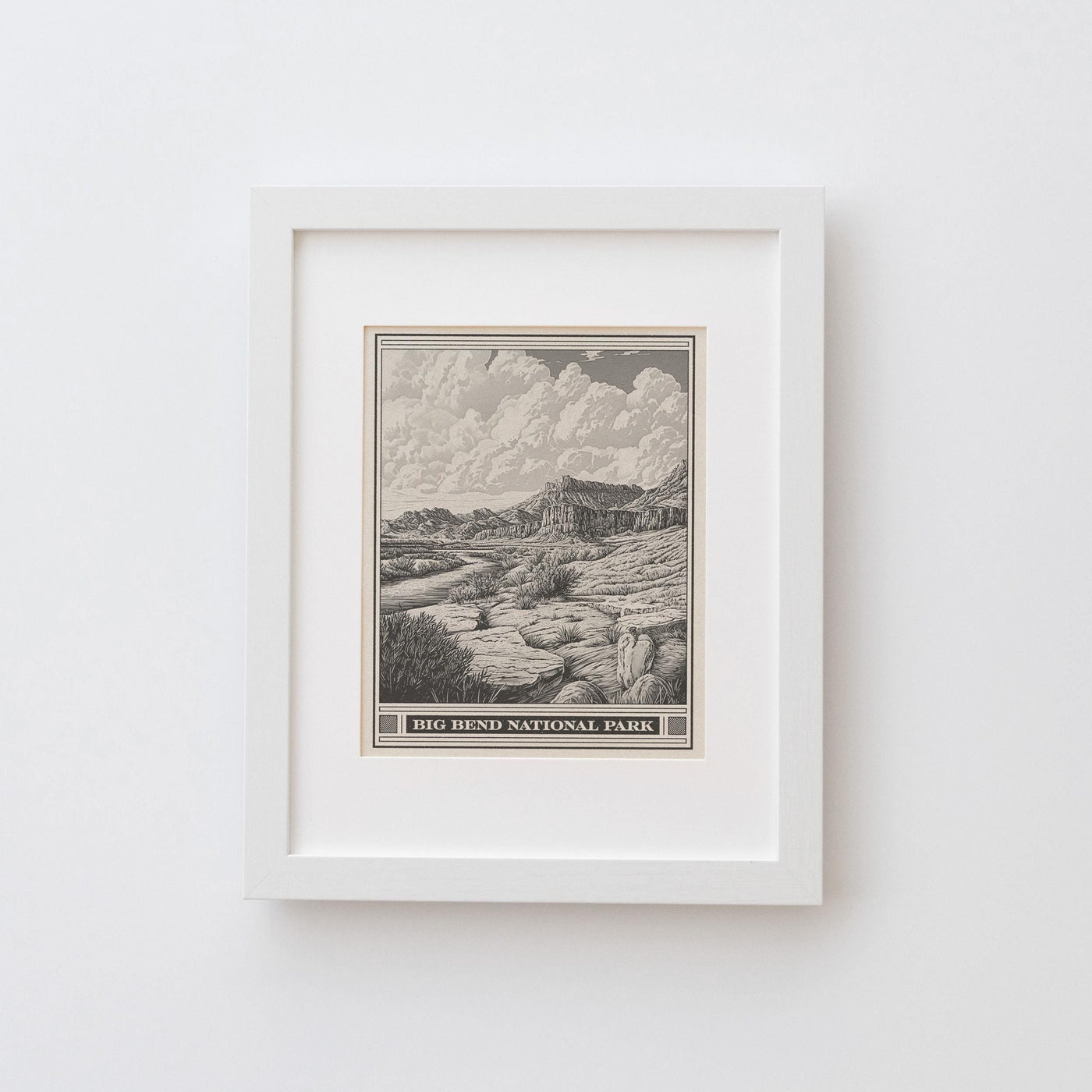 Big Bend Lithograph Style Print - Vintage Texas archival matte fine art print. Chisos mountain range. Rio Grand Chihuahuan Desert. West Gift