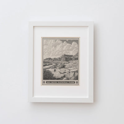 Big Bend Lithograph Style Print - Vintage Texas archival matte fine art print. Chisos mountain range. Rio Grand Chihuahuan Desert. West Gift
