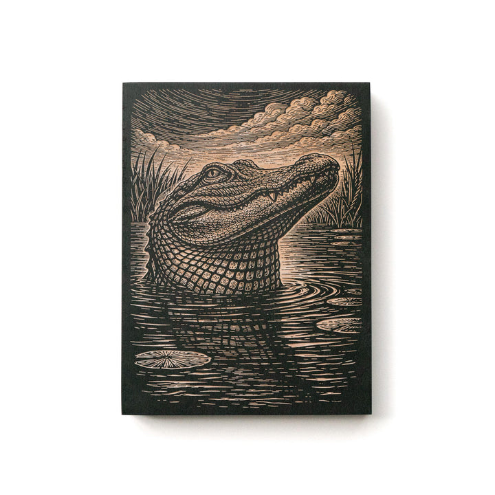 Alligator Rising from Marsh Water Engraved Birch Art Panel