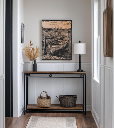 Wooden Row Boat in Marina Wall Art