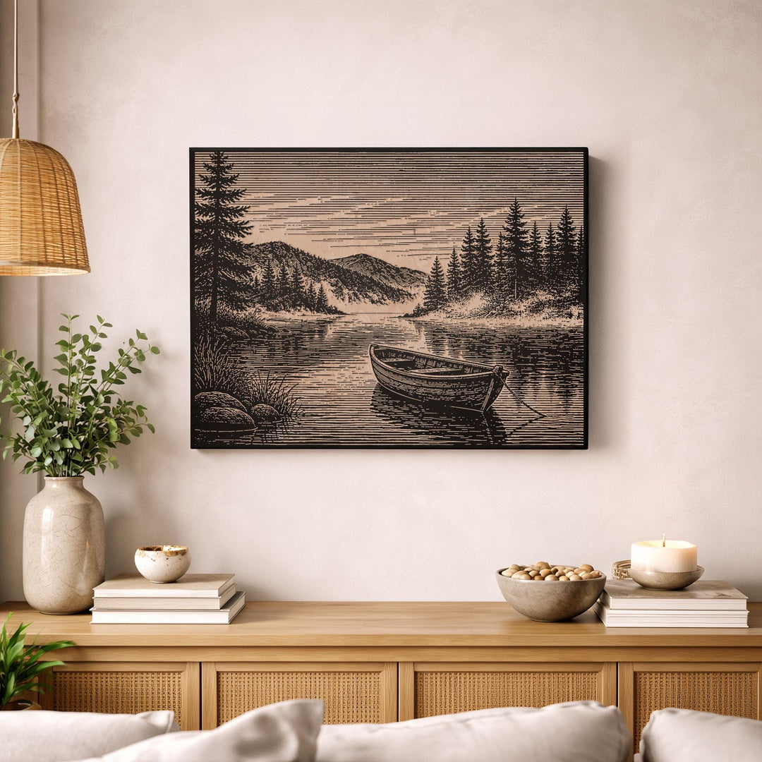 Serene Lake at Dawn Engraved Birch Art Panel